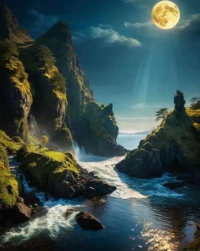 moonlit night,fantasy landscape,fantasy picture,moonlit,landscape background,moonscape,lunar landscape,dragonstone,the night of kupala,cliffs ocean,coastal landscape,moonscapes,moonlight,nature wallpaper,sea landscape,full hd wallpaper,moonlighted,moon and star background,ocean background,moonrise,Photography,General,Fantasy