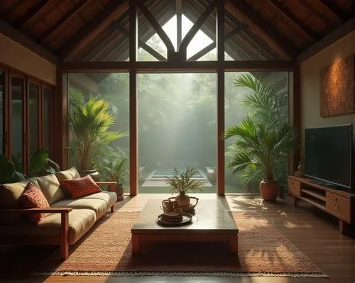 sunroom,tropical house,wood window,cabana,living room,sitting room