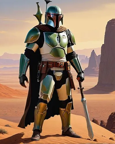 Mature muscular man, Grogu (The Child), grown-up version, green skin, large eyes, no ears, strong facial features, short hair, beard, mustache, worn-out Mandalorian armor, metallic texture, weathered 