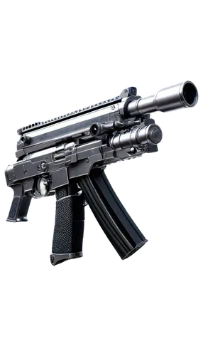 Metallic machine gun, futuristic design, detailed mechanical parts, silver bullets, smoking barrel, high-tech scope, adjustable stock, ergonomic grip, metallic texture, glossy finish, close-up shot, s