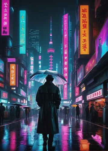 cyberpunk,bladerunner,shanghai,shinjuku,mongkok,kowloon,tokyo,man with umbrella,cybercity,tokyo city,chinatown,kamurocho,kabukiman,jongno,futuristic,noir,lumpur,cityscape,dystopian,kinkade,Photography,Documentary Photography,Documentary Photography 06