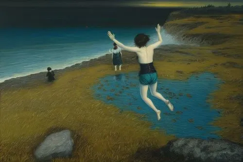 man at the sea,the people in the sea,surrealism,han thom,el salvador dali,el mar,swimming people,lan thom,exploration of the sea,andreas cross,the night of kupala,spectator,ervin hervé-lóránth,orlovsk