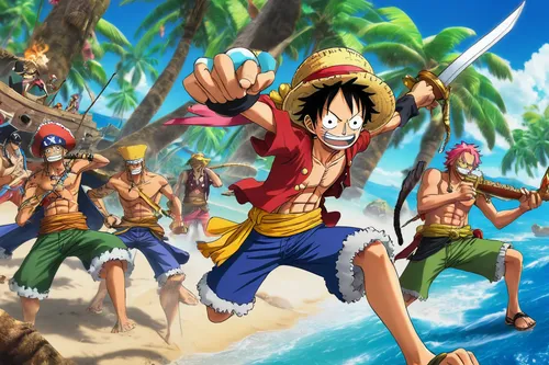 straw hats,onepiece,fairy tail,one piece,calm usopp,monkey island,pirate treasure,straw hat,castaway beach,surival games 2,pirates,summer background,anime cartoon,garp fish,dragon ball,son goku,beach background,pirate,kame sennin,anime 3d,Illustration,Realistic Fantasy,Realistic Fantasy 02