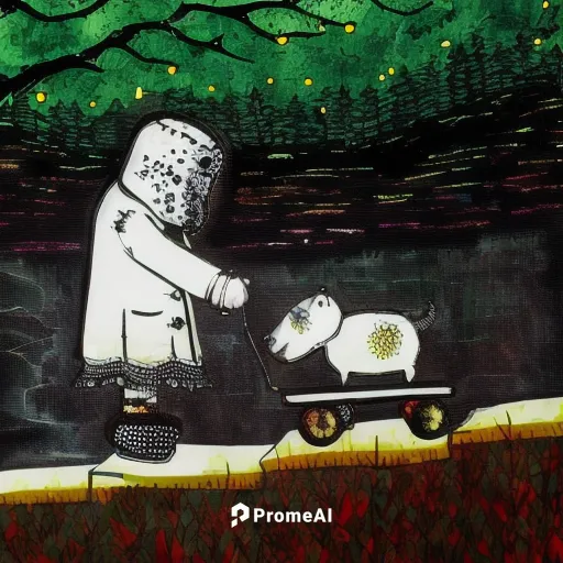 horror, backlit, Starry Night, black, red yellow green blue, splatter, heavy outline, trees,moon car,moon rover,tin car,ghost locomotive,witch driving a car,halloween truck,halloween car,camera illust