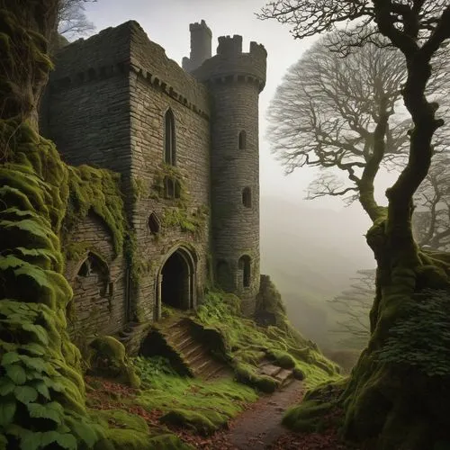 ruined castle,fairytale castle,northern ireland,castle ruins,haunted castle,castles,ghost castle,ireland,fairy tale castle,knight's castle,medieval castle,stone towers,castle of the corvin,castel,wales,castle bran,castle,summit castle,scottish folly,gold castle,Illustration,Retro,Retro 19