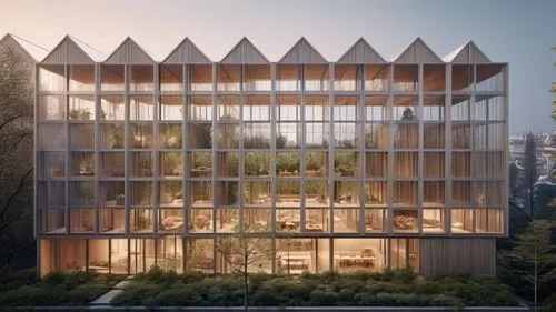 building honeycomb,glass facade,archidaily,eco-construction,modern office,cubic house,lattice windows,timber house,kirrarchitecture,office building,modern architecture,wooden facade,frame house,jewelry（architecture）,modern building,3d rendering,arq,office buildings,new building,appartment building,Photography,General,Realistic