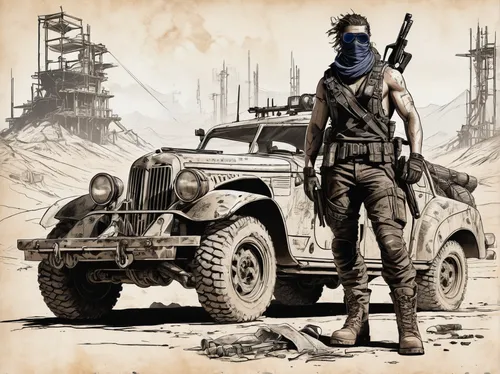 mad max,rust truck,post apocalyptic,wasteland,gaz-53,game illustration,off-road outlaw,uaz patriot,scrap dealer,defender,scrapyard,blue-collar,mercenary,fallout4,fallout,gunsmith,bandit theft,classified,game art,metal rust,Unique,Design,Blueprint