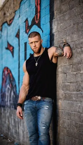 jeans background,edge muscle,merle black,brick wall background,male model,muscular,concrete background,arms,muscle icon,blue-collar,muscle,macho,bandana background,biceps,popeye,portrait background,graffiti,sleeveless shirt,strongman,brock coupe,Illustration,Retro,Retro 23