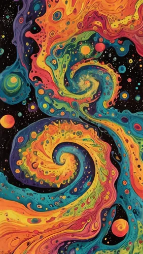 an abstract painting with colorful swirls on a black background,colorful spiral,swirled,swirly,swirls,galaxy,intergalactic