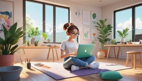 girl at the computer,girl studying,work at home,work from home,blur office background,working space,girl sitting,illustrator,modern office,modern room,3d rendering,girl drawing,freelancer,3d render,world digital painting,woman sitting,3d background,3d model,background vector,workspaces,Unique,3D,3D Character