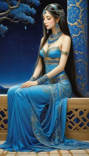 mervat,draupadi,shakuntala,arundhati,oriental princess,blue enchantress,Illustration,Realistic Fantasy,Realistic Fantasy 08