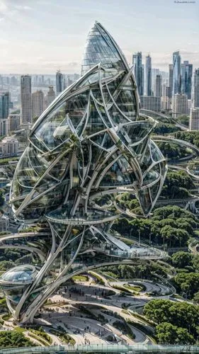 futuristic sustainable skyscrper, greenery,an image of some sort of structure that looks like a tree,arcology,europan,safdie,bjarke,futuristic architecture,futuristic landscape,Architecture,General,Fu