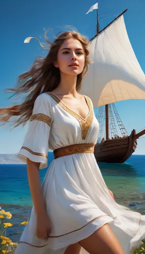 sail ship,fantasy picture,sails,the sea maid,sea sailing ship,windjammer,scarlet sail,girl on the boat,sailing ship,seafaring,digital compositing,the wind from the sea,sailing vessel,sea fantasy,trire