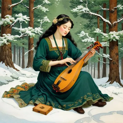 lutenist,gayageum,guqin,woman playing violin,woman playing,dulcimer,violin woman,lutenists,classical guitar,folk music,violin player,rabab,saraswati,cellist,stringed instrument,rubab,string instrument,chansonnier,theorbo,greensleeves,Illustration,Retro,Retro 07