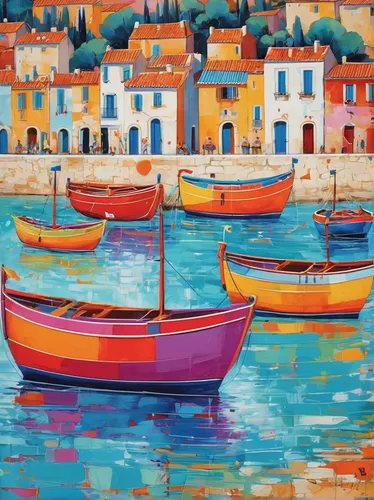 small boats on sea,fishing boats,boats in the port,boat landscape,boats,row boats,wooden boats,burano,sailing boats,dubrovnic,rowboats,mediterranean,gondolas,dubrovnik,sailboats,boat on sea,rowing boats,sea landscape,fishing village,skopelos,Illustration,Abstract Fantasy,Abstract Fantasy 13