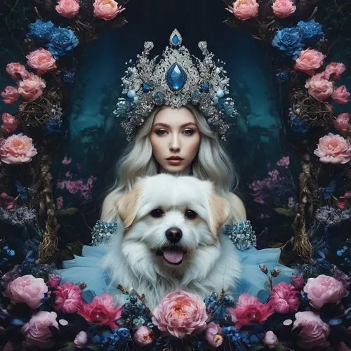 girl with dog,fantasy portrait,hydrangeas,hydrangea,cinderella,siberian,dog angel,portrait background,custom portrait,gemini,photomanipulation,kim,canine rose,fantasy picture,rosa ' amber cover,aura,my dog and i,pomeranian,zodiac sign gemini,samoyed,Photography,Artistic Photography,Artistic Photography 12