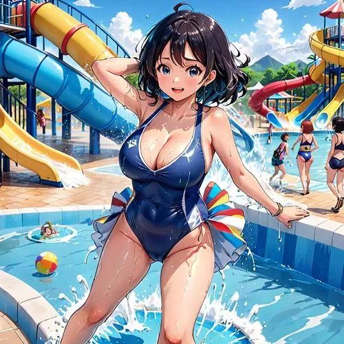 shimei,fubuki,water park,waterpark,haruhi,yanmei,summer background,kawakami,mayuri,megumi,summer icons,waterslides,mai,yakusheva,makoto,anri,water sports,shizuku,hiratsuka,idolmaster,Anime,Anime,Traditional