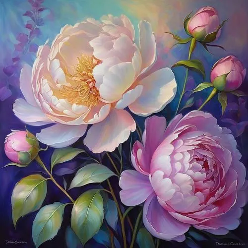 peonies,peony,pink peony,peony pink,flower painting,gardenias,peony bouquet,lotus flowers,blooming roses,noble roses,oil painting on canvas,lotus blossom,camelias,magnolias,common peony,blooming lotus,flower art,esperance roses,bibernell rose,lotuses,Illustration,Realistic Fantasy,Realistic Fantasy 30