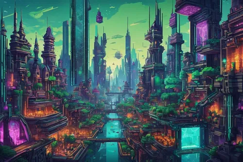 fantasy city,cityscape,futuristic landscape,metropolis,colorful city,ancient city,cyberpunk,city cities,aurora village,destroyed city,dystopia,fantasy world,cities,dystopian,city panorama,fantasy landscape,the city,city skyline,fractal environment,world digital painting,Illustration,Abstract Fantasy,Abstract Fantasy 10