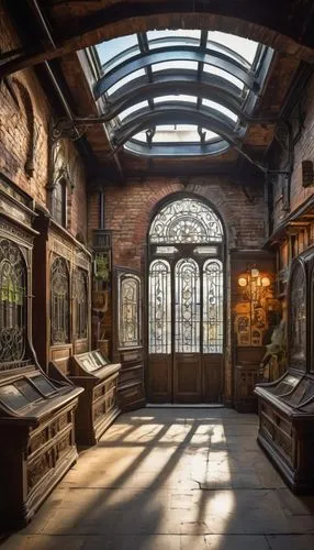 West End, London, architectural salvage, antique shop, vintage items, old wooden doors, distressed brick walls, rusty metal gates, reclaimed wooden beams, ornate stone carvings, stained glass windows,