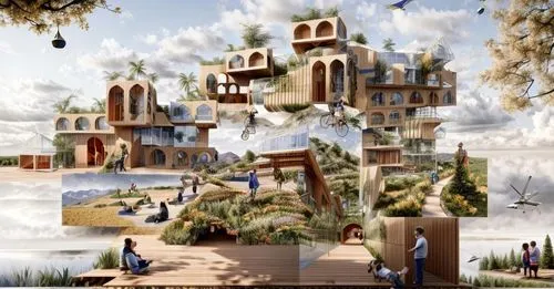 ecotopia,cube stilt houses,ecovillages,dubailand,fantasy city,genesis land in jerusalem