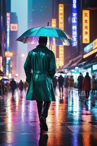 man with umbrella,asian umbrella,japanese umbrellas,japanese umbrella,cyberpunk,hong kong,walking in the rain,shanghai,umbrella,umbrella pattern,shinjuku,umbrellas,tokyo,raincoat,kowloon,blue rain,taipei,teal blue asia,chongqing,hk,Conceptual Art,Daily,Daily 04