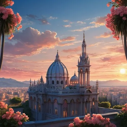 theed,pink city,eternal city,roof domes,naboo,french digital background,Unique,Design,Blueprint