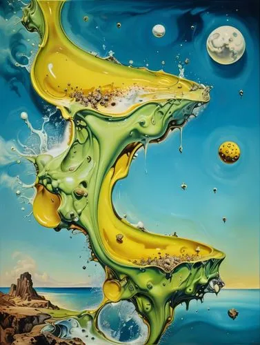 acid lake,dali,fluid,underwater landscape,ocean floor,liquid bubble,oil in water,el salvador dali,fluid flow,sea landscape,green bubbles,alien planet,sulfur cosmos,archipelago,fractals art,aeolian lan