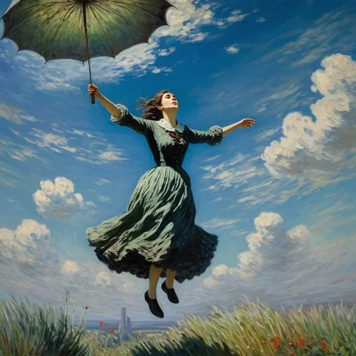 female horror ambience flying in sky,mary poppins,flying dandelions,flying girl,little girl in wind,leap for joy,flying seed,overhead umbrella,flying seeds,parachute fly,fairies aloft,gone with the wi