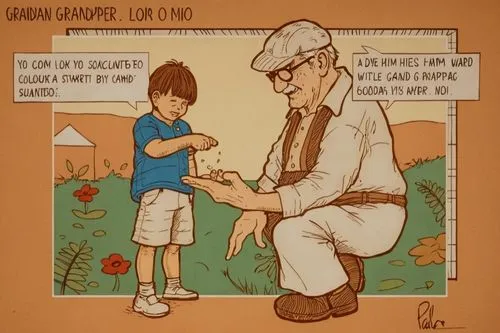 A little boy playing with his grandpa, warm saturated colors,guayabera,cultivadores,guayabal,generaciones,braceros,agricultores,olivares,agricultura,quino,seguros,barreiros,grandfather,chaparro,guayul