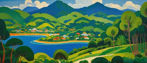 laos,mekong,khokhloma painting,phayao,yunnan,chiang rai,vietnam,travel poster,ha giang,river landscape,sapa,mountain scene,guizhou,viñales valley,chiang mai,mountainous landscape,kangkong,kaew chao chom,bhutan,nước chấm,Art,Classical Oil Painting,Classical Oil Painting 27