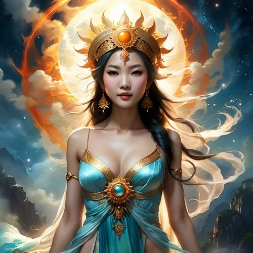 kuanyin,guanyin,jianyin,dakini,oriental princess,amaterasu,Illustration,Realistic Fantasy,Realistic Fantasy 01