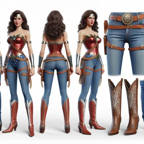 wonder woman city,wonder woman,wonderwoman,high waist jeans,super heroine,lasso,carpenter jeans,women's boots,high jeans,jeans pattern,collectible action figures,costume design,super woman,cowgirls,co