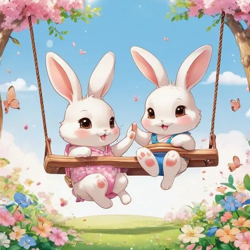 easter background,easter rabbits,spring background,bunnies,easter theme,bunni,springtime background,rabbits,rabbit family,easter banner,easter festival,cartoon bunny,cute cartoon image,white bunny,cartoon rabbit,cottontails,garden swing,easter celebration,sylbert,lapine,Illustration,Japanese style,Japanese Style 01