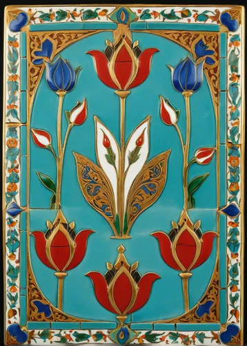 turkestan tulip,spanish tile,floral ornament,ceramic tile,novruz,motifs of blue stars,tile,floral rangoli,almond tiles,khokhloma painting,persian norooz,rangoli,tulips,wall panel,enamelled,wall plate,persian,iranian nowruz,moroccan pattern,ottoman,Illustration,Realistic Fantasy,Realistic Fantasy 43