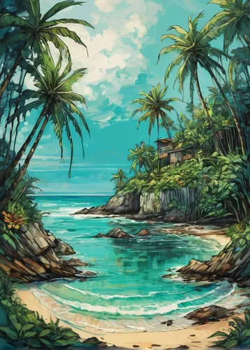 beach landscape,tropical sea,tropical beach,tropical island,coastal landscape,palmtrees,an island far away landscape,beach scenery,sea landscape,ocean background,maui,ocean paradise,landscape background,luau,kauai,dream beach,coconut trees,tropics,palm trees,beach background,Illustration,Realistic Fantasy,Realistic Fantasy 23