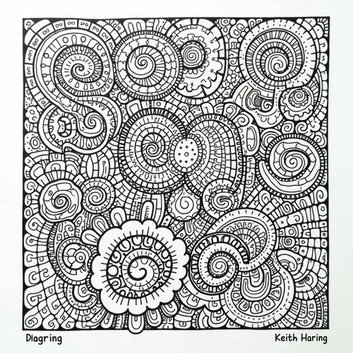 zentangle by keith haring,an intricate coloring book that is also part of a set of coloring books,zentangle,paisley pattern,coloring page,coloring pages,spiral pattern,mandala loops,Unique,Design,Info