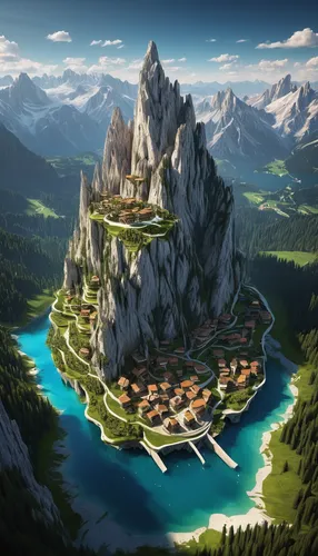 mountain settlement,alpine village,mountain village,meteora,lake misurina,knight village,mountain valley,mountain world,alpine region,house in mountains,ancient city,mountainous landscape,resort town,house in the mountains,fantasy city,the valley of the,japanese alps,imperial shores,fantasy world,mountainous landforms,Conceptual Art,Daily,Daily 02