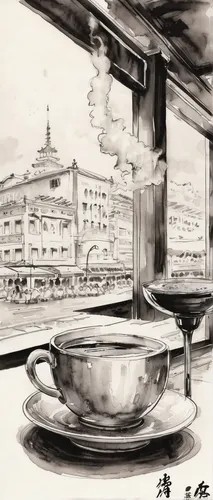 Describe the mouth-watering aroma of the food in Cafe Central El Paso.,watercolor tea shop,coffee watercolor,coffee tea drawing,coffee tea illustration,watercolor tea,chinese tea,chinese teacup,parisi