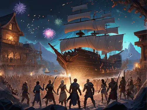 fireworks art,illuminations,tokyo disneysea,new year's eve 2015,fireworks,fireworks background,celebration of witches,cg artwork,disney sea,the arrival of the,winter festival,new year's eve,sci fiction illustration,postcard for the new year,game illustration,fantasy picture,ship releases,galleon ship,maelstrom,fourth of july,Illustration,Black and White,Black and White 34