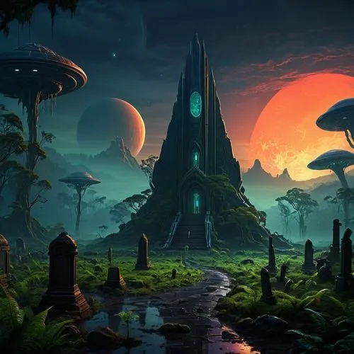 alien world,alien planet,futuristic landscape,fantasy landscape,mushroom landscape,cartoon video game background,Conceptual Art,Sci-Fi,Sci-Fi 12