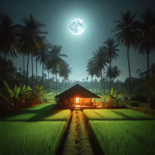 landscape background,mobile video game vector background,tropical house,cartoon video game background,kerala,moonlit night,lonely house,background vector,home landscape,night scene,world digital paint