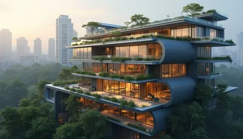 futuristic architecture,modern architecture,residential tower,cube stilt houses,penthouses,sky apartment,treehouses,asian architecture,forest house,tree house,modern house,cubic house,cantilevered,tigers nest,house in the forest,3d rendering,residential,apartment block,smart house,singapore,Photography,General,Realistic