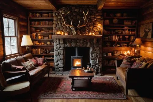 coziness,coziest,fire place,fireplace,cabin,reading room,log fire,cosier,cosy,warm and cozy,sitting room,lodge,inglenook,rustic aesthetic,cozier,great room,home interior,livingroom,the cabin in the mountains,country cottage,Illustration,Retro,Retro 17