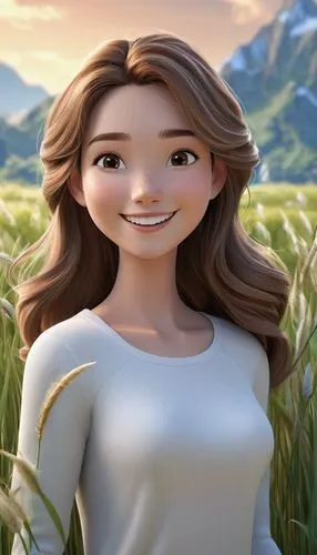 agnes,liesel,farm girl,princess anna,farm background,margairaz,Unique,3D,3D Character