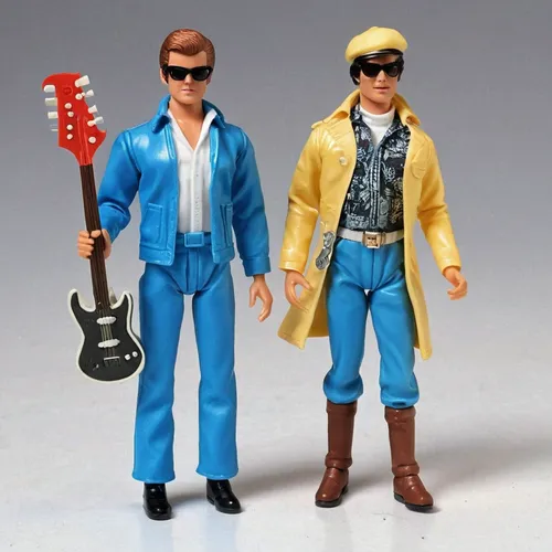 Devise a rebellious 1960s men's fashion outfit for an underground rock concert.,collectible action figures,actionfigure,action figure,play figures,dire straits,guitar player,plug-in figures,miniature 