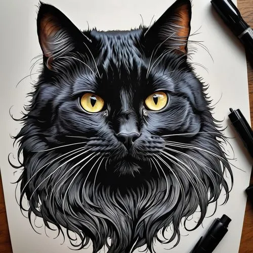 drawing cat,cat vector,black cat,maincoon,cat portrait,cartoon cat,black paper,domestic long-haired cat,watercolor cat,doodle cat,whiskered,cat drawings,halloween black cat,breed cat,handdrawn,hand painting,illustrator,cat line art,painting technique,nebelung,Photography,General,Realistic