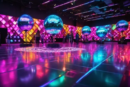 dancefloor,dancefloors,disco,prism ball,epcot ball,discotheques,discotheque,colored lights,nightclub,ballroom,mirror ball,party lights,disco ball,vivid sydney,melodifestivalen,spaceland,mirrorball,kaleidoscape,danspace,stage design,Illustration,Realistic Fantasy,Realistic Fantasy 38