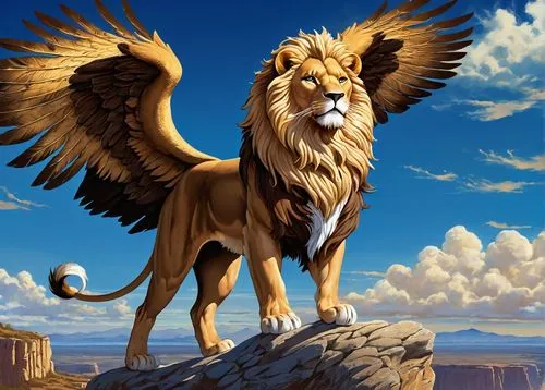 griffon,aslan,gryphon,goldlion,magan,leonine,forest king lion,imperial eagle,aguila,lion,african lion,clitophon,panthera leo,african eagle,gryphons,kion,leonhart,griffin,sphinx,manticore,Illustration,Retro,Retro 13