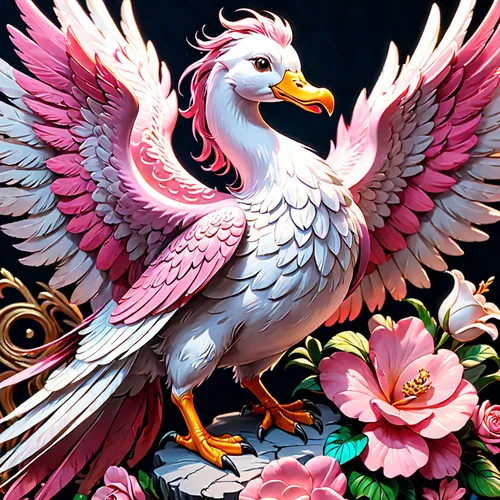 ornamental bird,an ornamental bird,galah,pink flamingo,dove of peace,beautiful bird,ornamental duck,pegasus,flower and bird illustration,lawn flamingo,flamingo,bird png,araucana,decoration bird,heraldic animal,gallus,phoenix rooster,exotic bird,aves,pink quill,Anime,Anime,General